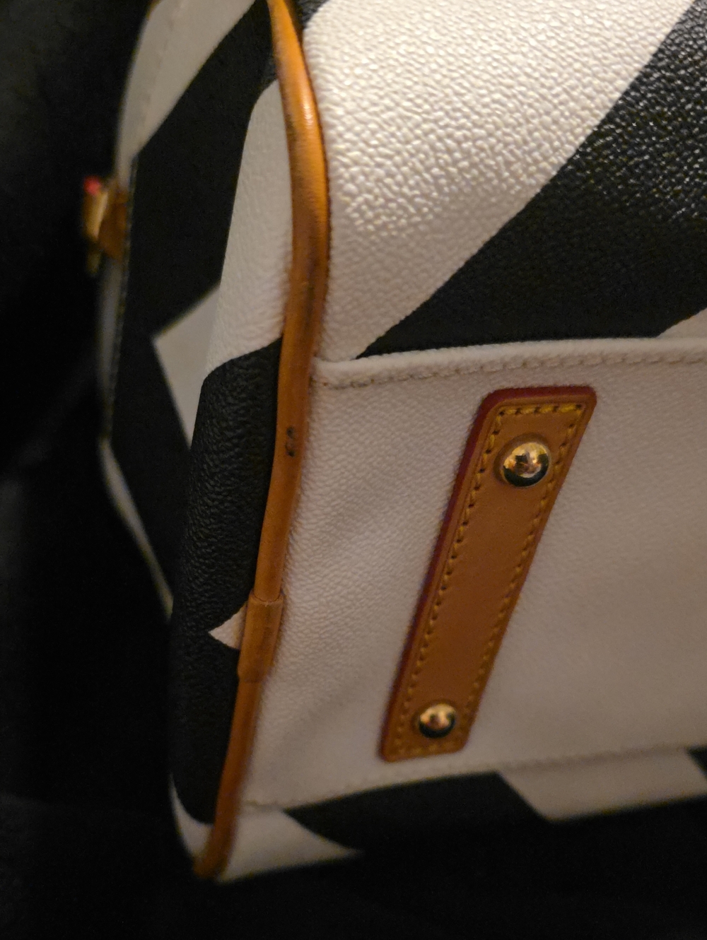 Dooney & Bourke Structured Chevron Satchel Bag - Black & White with Tan Trim - Picture 6 of 12